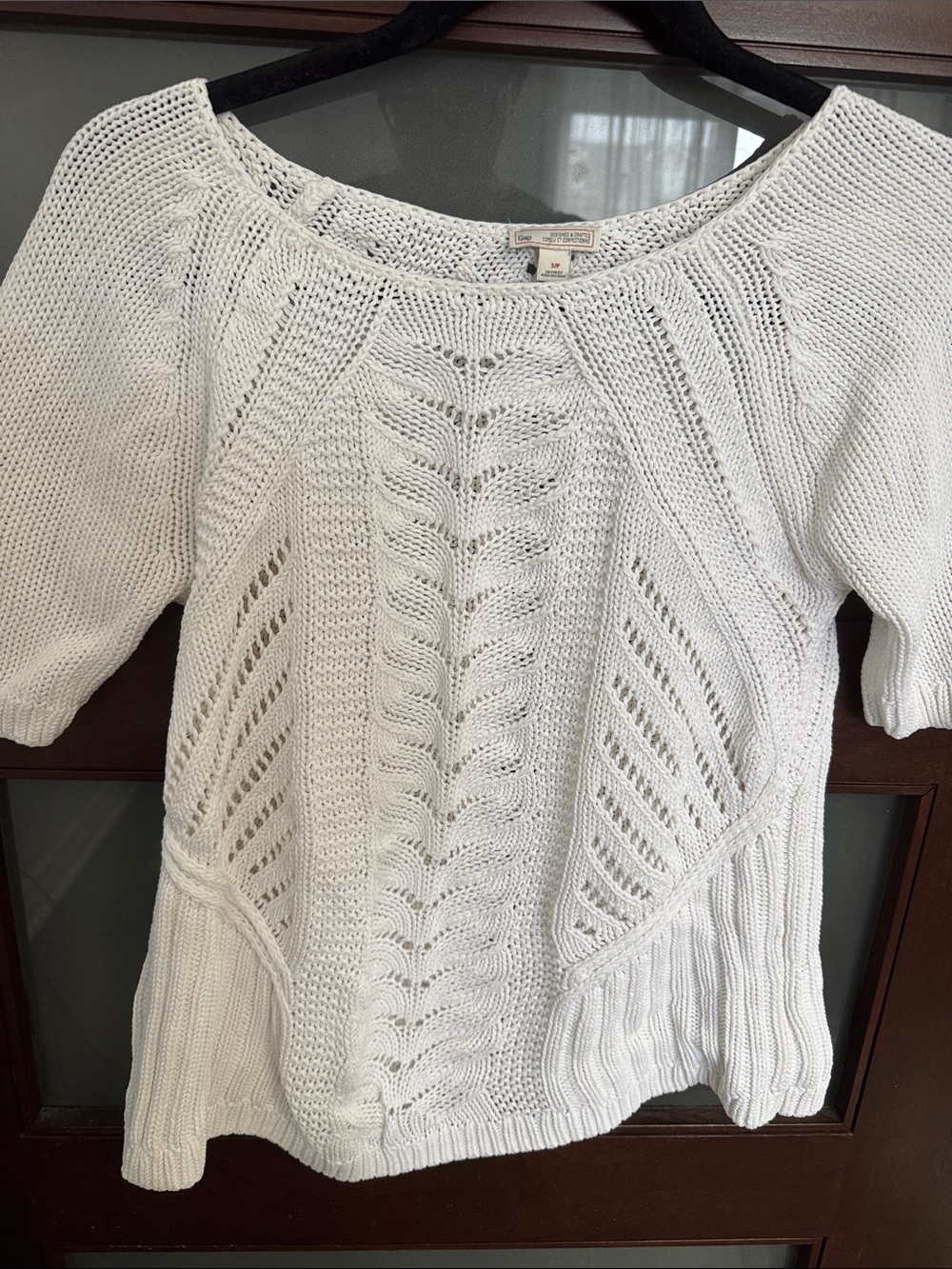 GAP White Crochet-Style Scoop Neck Sweater